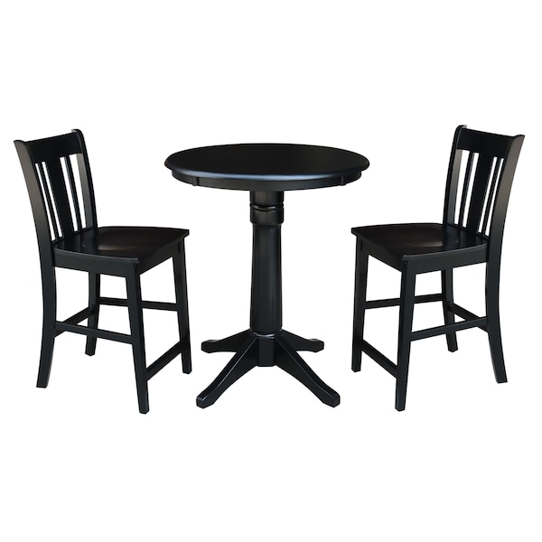 International Concepts Round 30 in Rd Pedestal Gathering Ht Table, 2 San Remo Counter Ht Stools, Black, 30 in W, 30 in L K46-30RT-27B-S102-2 - main